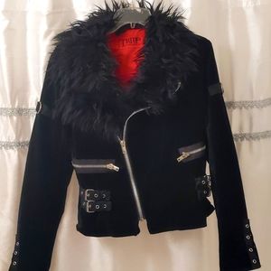 Tripp NYC Velvet Faux Fur Moto Jacket